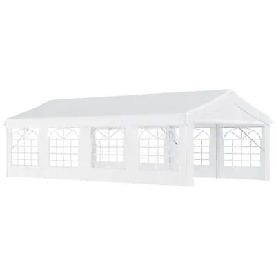 Outsunny 8m Gazebo Garden Marquee Canopy Party Carport Shelter Garage Tent White • £333.99