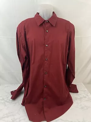 JF J Ferrar Modern Fit Long Sleeve Button Down Shirt Mens XXL Red Ribbed O • $15.36