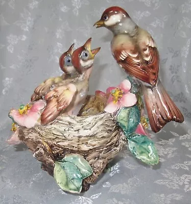 Gorgeous Vintage Italian Majolica Bird On A Nest With Two Children • $325