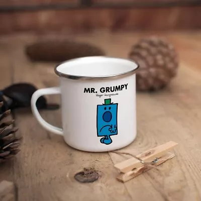 Mr Men Enamel Mug Mr Grumpy 10oz Coffee Cup Steel Rim Kitchen Dining Drinkware • £8