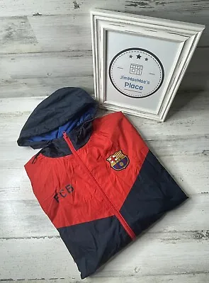 FCB Barcelona Soccer Logo Red/Blue Windbreaker Jacket Hood Size: Large EUC! • $29.99