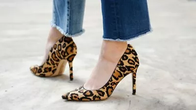 SAM EDELMAN Women Shoes Hazel Leopard Brahma Dyed Cow Hair Pump Size Uk 6 • £58