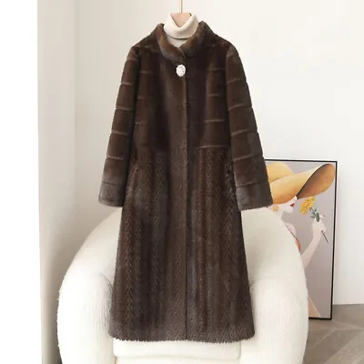 New Mink Fur Coat Women Stand Collar Long Fashion Jackets Outwear Korean Style • $243.06