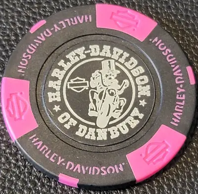 DANBURY HD (Design 2) CONNECTICUT (Black/Neon Pink) Harley Davidson Poker Chip • $6.49