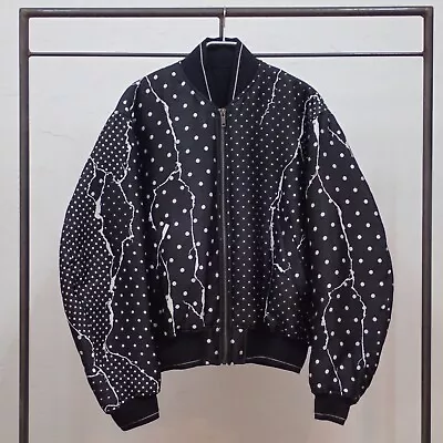 Haider Ackermann 2018SS Zip Up Silk Bomber Jacket Size 54 Embroidery Dot Pattern • $1100