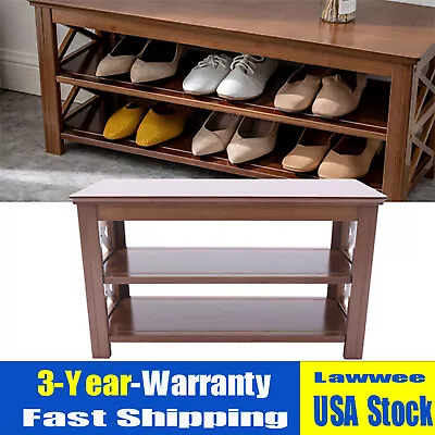 Entryway Shelf Shoes Organizer Bamboo Shoe Storage Bench Rack Wooden Seat Brown • $38