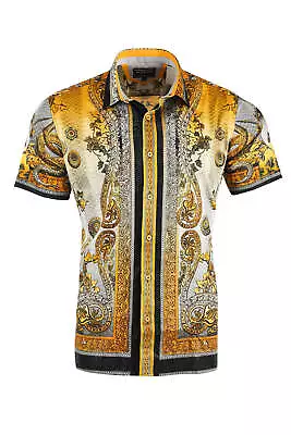 BARABAS Men's Paisley Floral Rhinestoned Short Sleeve Shirt 3SR408 • $163
