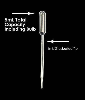 5mL Total Capacity Including Bulb 1mL Graduation Tip  Dropper Pipettes 50 Pcs • $8.99