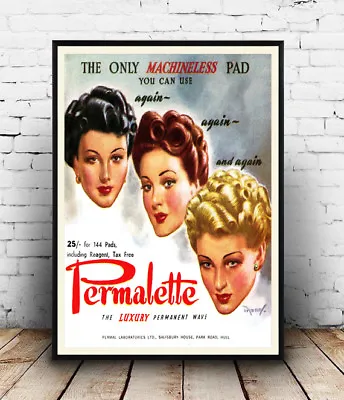 £11.39 • Buy Permalette : Vintage Hair Dressing Advertising , Wall Art ,poster, Reproduction.