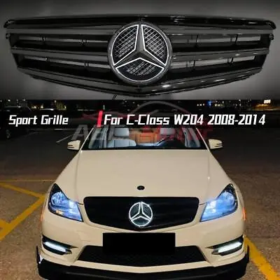 Gloss Black Sport Grille W/LED Star For Benz C-Class W204 C180 C250 C350 2008-14 • $129