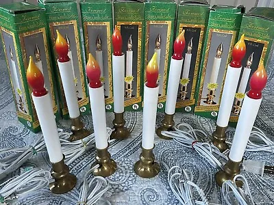 Vintage Brass Electric Candle Lights Lot Of 8 With Flame Bulbs Auto On/Off • $64.99