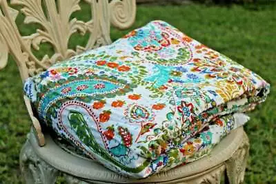 Indian Handmade Vintage Kantha Paisley Print Quilt Blanket Double Cotton Throw • £35.99