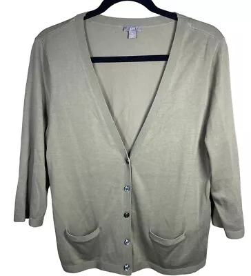 J. Jill Cardigan Sweater Womens SIZE M Green  Long Sleeve Lightweight Button Up • $21.99