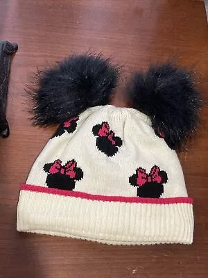 Baby Gap Disney Minnie Mouse Winter Beanie Black Hat Pink White Double Poms NWOT • $9.80