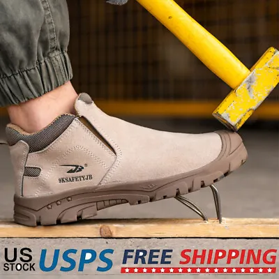 Slip On Ankle Work Boots Men Composite Toe Safety Shoes Puncture-Resistant Shoes • $43.70