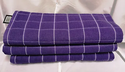 3 Pack Purple Check Patterned Bath Towels 400 Gsm 100% Cotton 70 X 130 Cm • £14.85