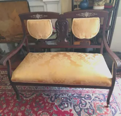 Antique Newly Upholstered Carved Wood Settee • $299