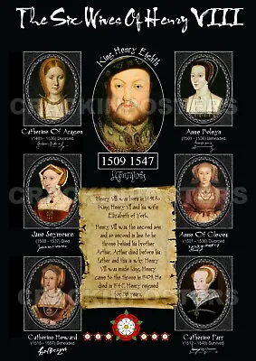 £3.95 • Buy Henry VIII And His Six Wives Poster. Tudor History. Professionally Printed.