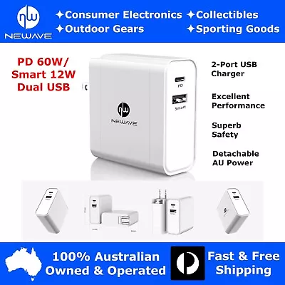 NEWAVE 60W PD Dual USB Fast Quick Wall Charger Adapter 4 Phone Tablet PC Laptop • $28.99