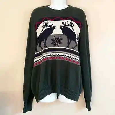DOCKERS Vintage Winter Holiday Moose Knit Crew Sweater Men's Size L • $40