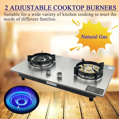 28  Natural Gas Cooker 2 Burner Kitchen Cooktop Hob Stainless Steel Gas Stove US • $141.99