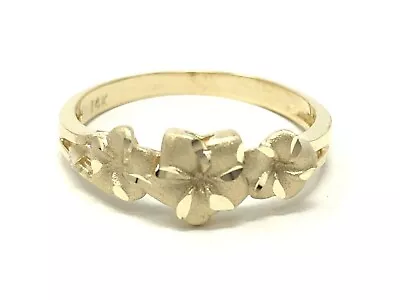 14k Yellow Gold Solid Hawaiian Plumeria Flower Ring Sizes 6-9 • £142.21