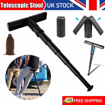 Portable Folding Walking Stick Chair Seat Telescopic Stool Cane Hiking Line Up • £11.99