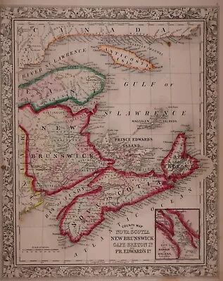 Authentic 1863 Mitchell's Atlas Map ~ NOVA SCOTIA CAPE BRETON ~ FreeS&H • $20