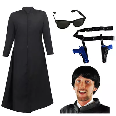 Mens Cybe Man The One Black Duster Coat Fancy Dress Costume Film Movie Character • £22.99