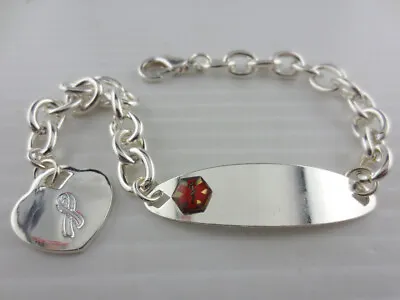 Lymphedema Medical ID Alert Left Arm No Needles No BP Heart Charm Bracelet  • $6.99