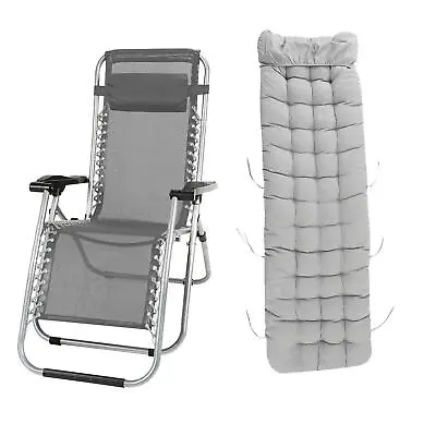 £49.95 • Buy 1 X Zero Gravity Chair Recliner Outdoor Garden Sun Lounger & Cushion Mat Grey