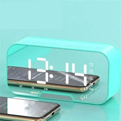 LED Mirror Digital Alarm Clock Wireless Bluetooth Speaker MP3 Radio Rechargeable • £12.99