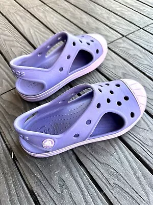 Girls Kids Bump It Crocs Purple Play Water Shoes Mary Jane Cute!!! Size J1 EUC!! • $14.83