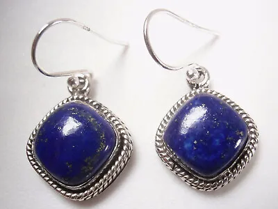 Lapis Lazuli Squares With Soft Corners 925 Sterling Silver Dangle Earrings • $23.99