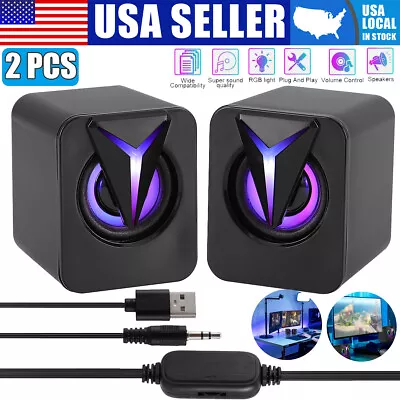 RGB LED Mini USB Wired Computer Speakers Stereo Bass For PC Laptop Desktop 3.5mm • $12.29