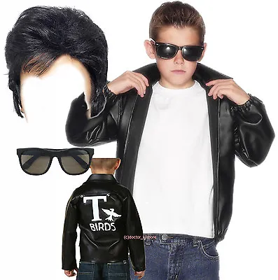 Boys Kids Child T-Bird Thunder Bird Grease Jacket 50s 60s Fancy Dress Costume • £28.67