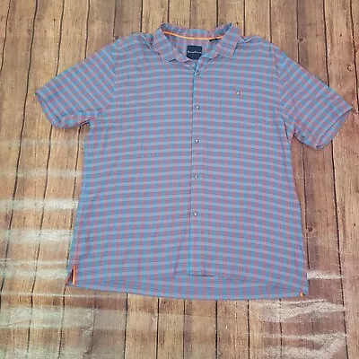 Tommy Bahama Mens Shirt Blue Size 2XL XXL Button Down Silk Plaid Short Sleeve • $31.99