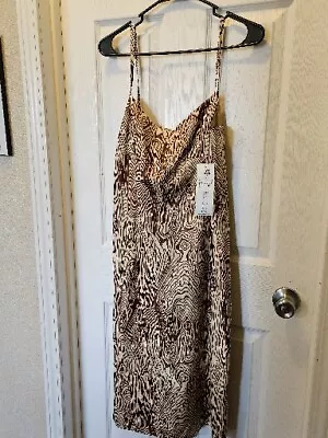 NWT NANETTE LEPORE Silk Spaghetti Strap Gold Brown Cream With Gold Lining. Sz 12 • $23.99