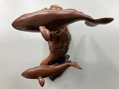 Vintage 1988 Double Whale Wood Carved Sculpture • $99