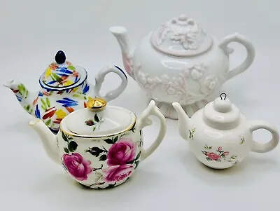 Lot Of 4 Mini Teapots Crafting Ornaments Floral Decoration • $21.99