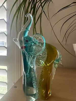 Murano Glass Elephant Made In Italy Glass - Blue And Yellow 6 Inches • $39