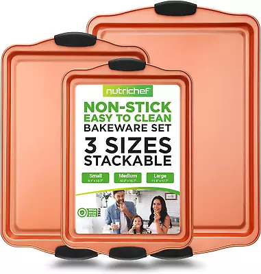 3-Piece Flexible Nonstick Carbon Steel Baking Pan Set - PFOA PFOS PTFE Free S • $31.99