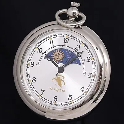 St.sophia Pegasus Vintage Pocket Watch Quartz Moon Phase Open Face 38mm • $108.78