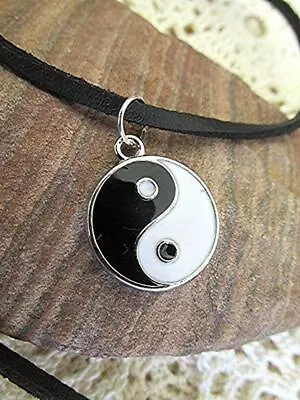 Yin Yang Tao Pendant Faux Leather Necklace Yin Yang Zen Hippie Boho Style. • $10.95