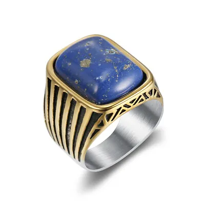 Blue Lapis Lazuli Stone Ring For Men Stainless Steel Size 7-15 • $18.43