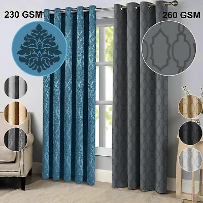 £15.99 • Buy Thermal Thick Blackout Curtains Ring Top Eyelet Ready Made Pair Energy Saving 