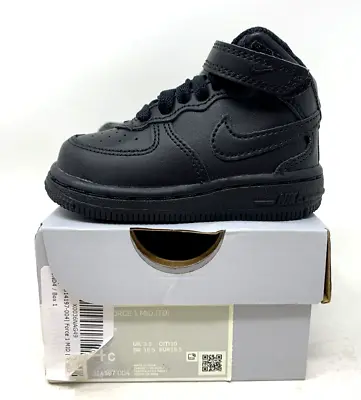 Nike Air Force 1 MID TD 4C Baby Shoe Triple Black Infant Sneaker 314197-004 • $38