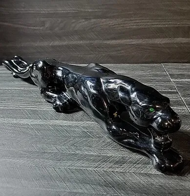 Vintage Black Panther 23  Ceramic Green Rhinestone Eyes Stalking Crouching MCM • $89.97