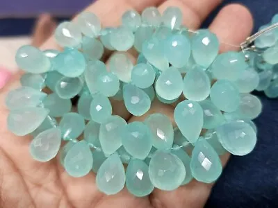 10 Pcs Natural Aqua Green Chalcedony Tear Drop Beads Faceted Briolette 7x11MM • $27.53