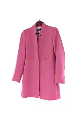 Zara Dark Barbie Pink Long Jacket Fitted Inverted Collar Blazer Medium • $33.12